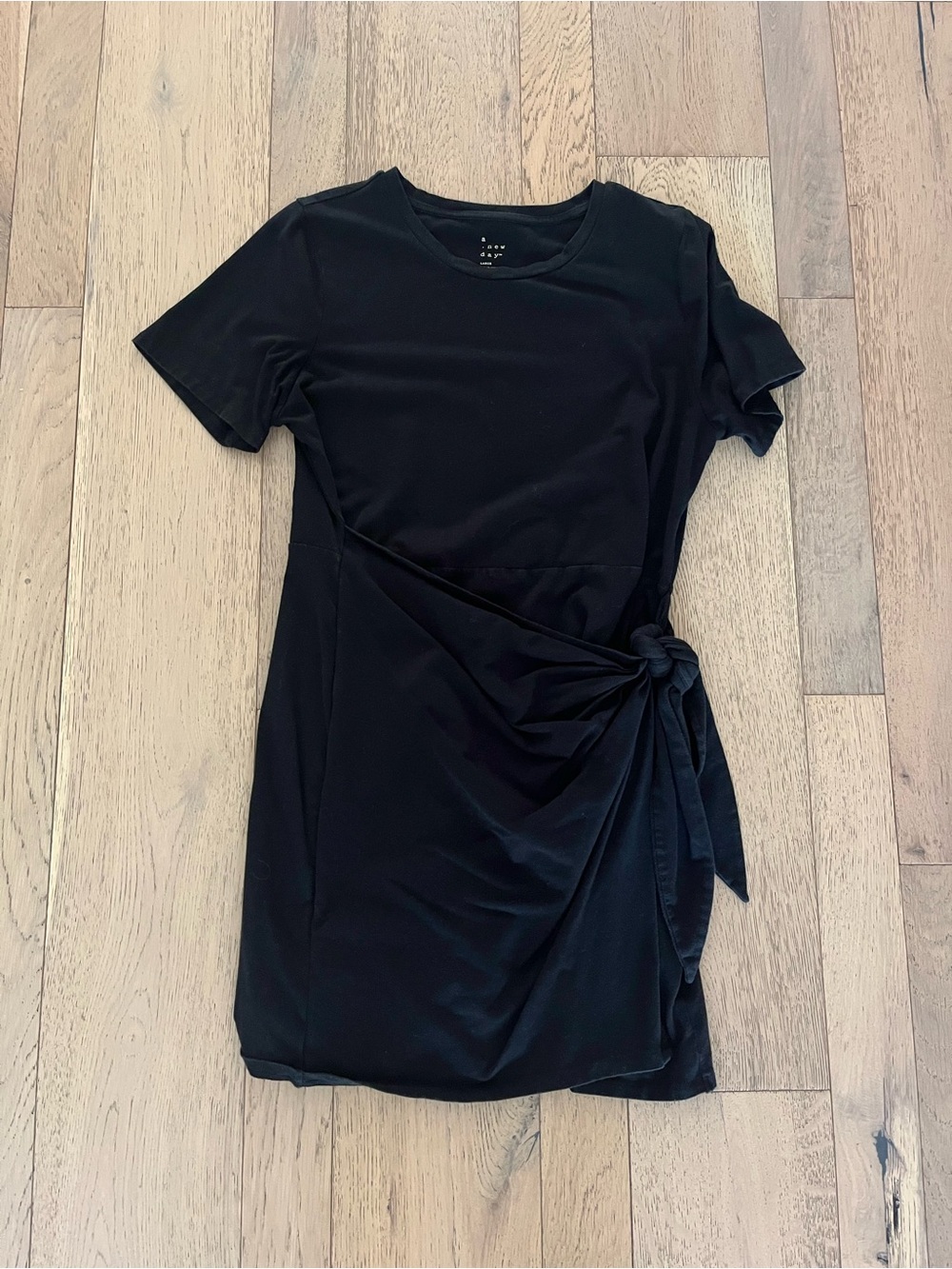 A new day black short sleeve tshirt dress with side tie